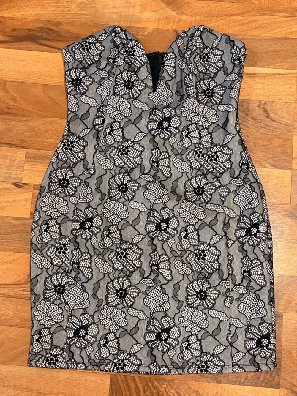 ASOS Black and Gray Lace-Effect Mini Dress - Picture 2 of 6